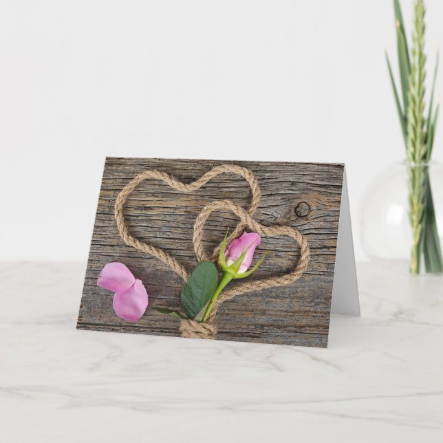 Carte Coeur et Rose de corde mariage (Devant)