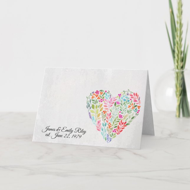 Carte coeur floral aquarelle sur texture (Devant)