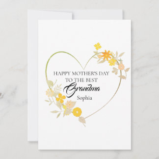 Carte Cœur floral personnalisé avec le nom de grand-mère