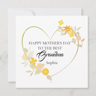 Carte Cœur floral personnalisé pour grand-mère pour la f