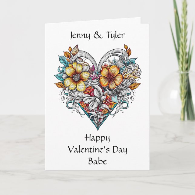 Carte Cœur Floral Romantique Personnalisé (Devant)