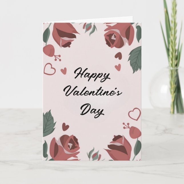 Carte Coeur Heureuse Sainte-Valentin Floral Rose (Devant)