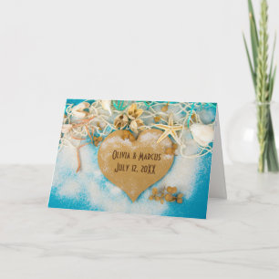 Carte Coeur mariage avec coquillages et Starfish