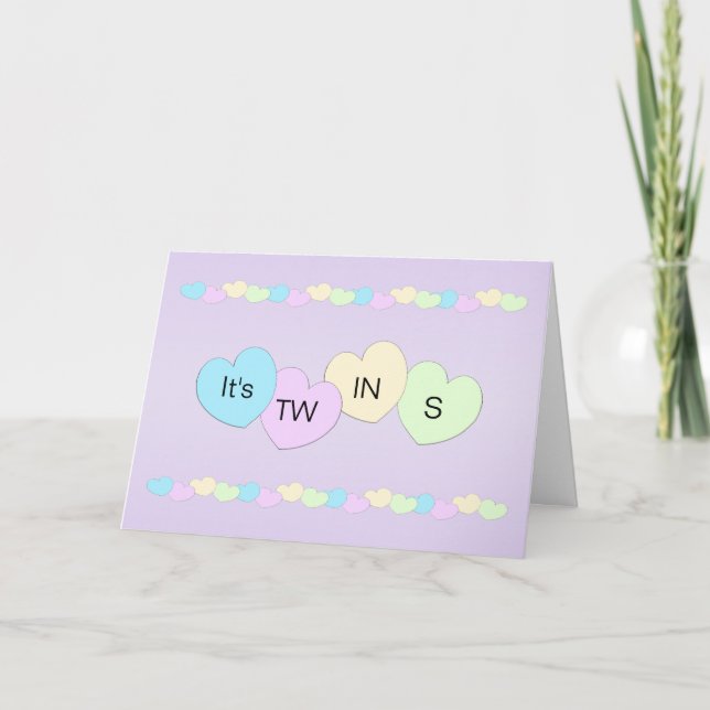 Carte Coeur Nouveau Né Baby Twins (Devant)