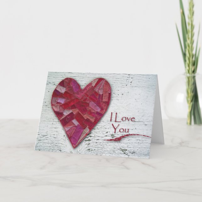 Carte Coeur primitif et bois, Je t'aime (Devant)