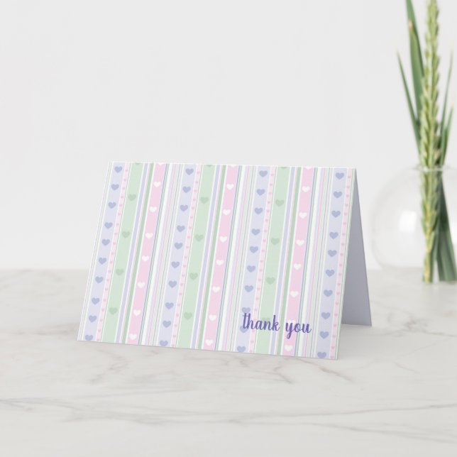 Carte coeur rayé pastel merci (Devant)