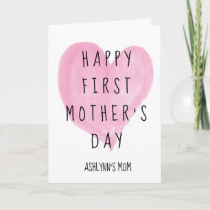 Carte Coeur rose Joyeux 1ère Fête des Mères Maman