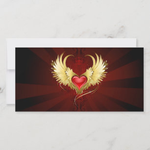 Carte Coeur rouge avec ailes d'or
