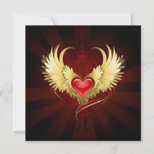 Carte Coeur rouge avec ailes d'or