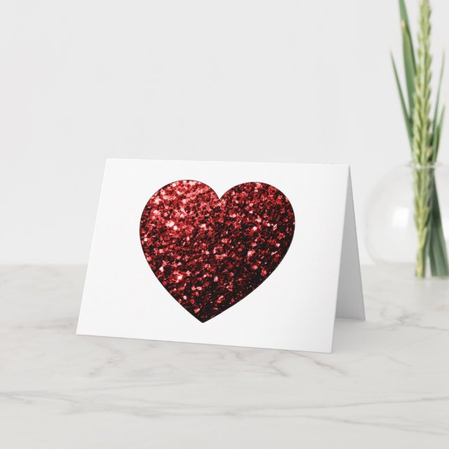 Carte Cœur rouge foncé faux paillettes scintillantes (Devant)