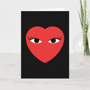 Carte Cœur Rouge Mignon avec Yeux