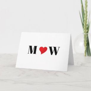 Carte Coeur rouge mignon couple monogramme typographie