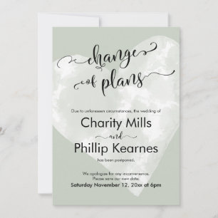 Carte Coeur Sage Vert Reporté Mariage Changement de plan