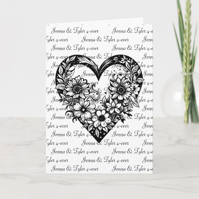 Carte Coeur tribal noir personnalisé Saint-Valentin (Devant)