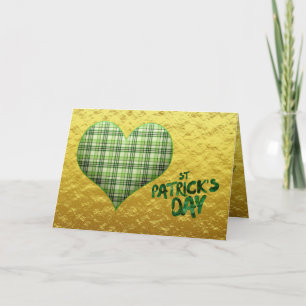 Carte Coeur vert rétro plaid St Patrick Day
