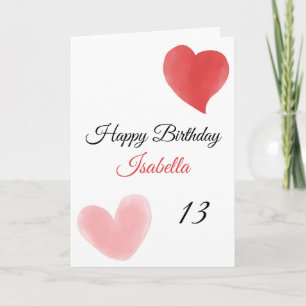 Carte Coeurs à double peinture rouge et rose 13e anniver