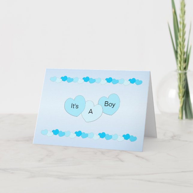Carte Coeurs Bleus Nouveau Né bébé Garçon (Devant)
