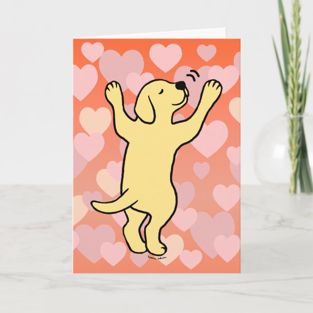 Carte Coeurs caricaturaux de coquelicot jaune Labrador (Devant)