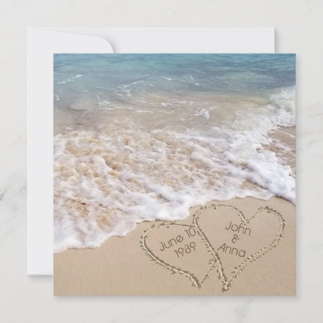 Carte coeurs côtiers avec des noms sur la plage (Devant)