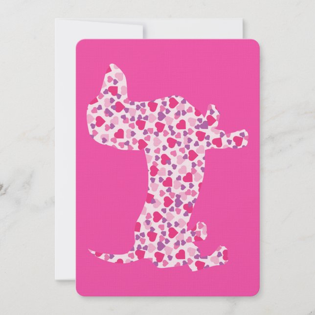 Carte Coeurs Dachshund Rose mignons (Devant)