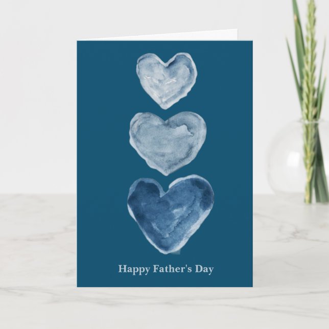 Carte Coeurs d'aquarelle bleu Fête des pères pliée (Devant)