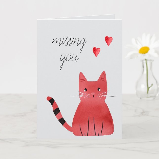 Carte Coeurs de chats gris qui vous manquent (Petite plante)