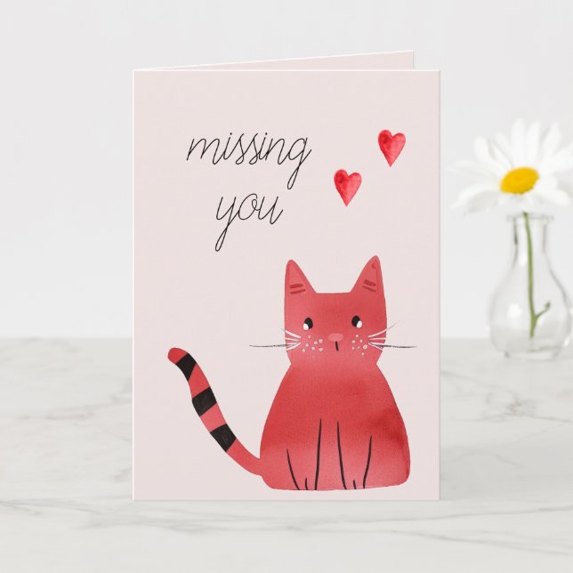Carte Coeurs de chats roses rousses qui vous manquent (Petite plante)