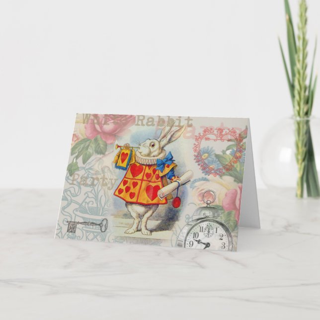 Carte Cœurs de Lapin Blanc Alice Classique (Devant)