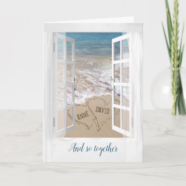 Carte Coeurs de plage dans la fenêtre pour l'anniversair (Devant)