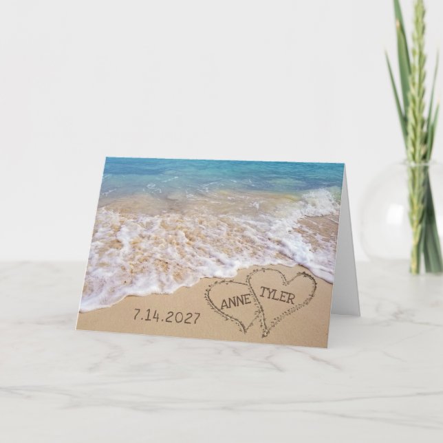 Carte Coeurs de plage mariages avec noms (Devant)