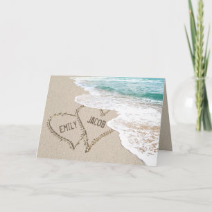 Carte Coeurs de plage sur le sable avec des noms
