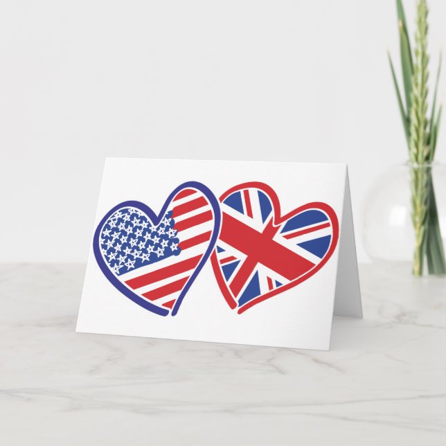 Carte Coeurs du drapeau américain et britannique (Devant)