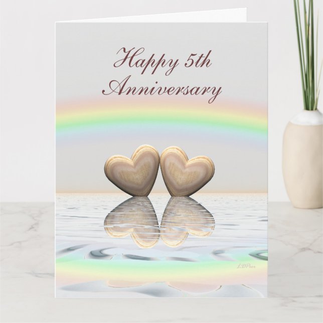 Carte Coeurs en bois du 5e anniversaire (Devant)