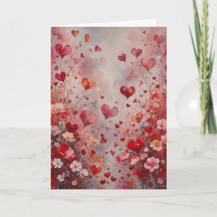 Carte Coeurs et fleurs romantiques Saint-Valentin