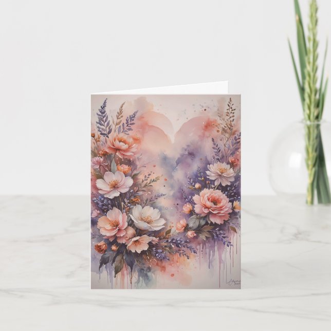 Carte Coeurs et fleurs romantiques Saint-Valentin (Devant)