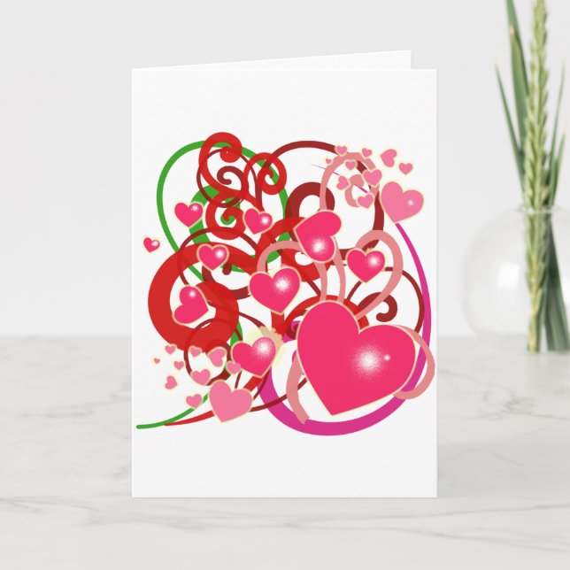 Carte Cœurs lumineux et volutes pour amoureux (Devant)