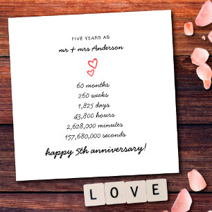 Carte Coeurs minimalistes Joyeux 5e anniversaire de Mari