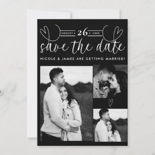 Carte Cœurs modernes chic noir et blanc Save the Date