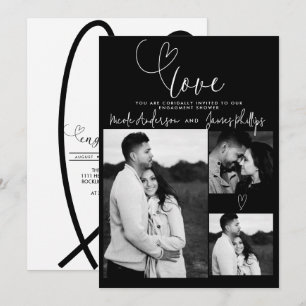 Carte Coeurs modernes Noir Blanc Minimal AMOUR Fiançaill