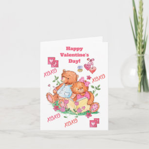 Carte Coeurs Nounours mignons Embrasages Baisers