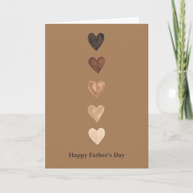 Carte Cœurs Ombre Marron Pliés Fête des Pères (Devant)