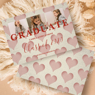 Carte Coeurs Pré-K Diplômé Trois Photos Textile Texture