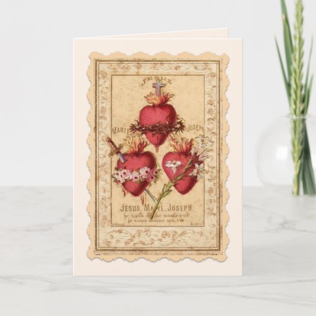 Carte Coeurs religieux de Jésus Marie Joseph (Devant)
