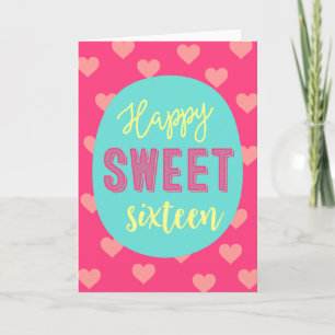 Carte Coeurs roses Joyeux Sweet sixteen
