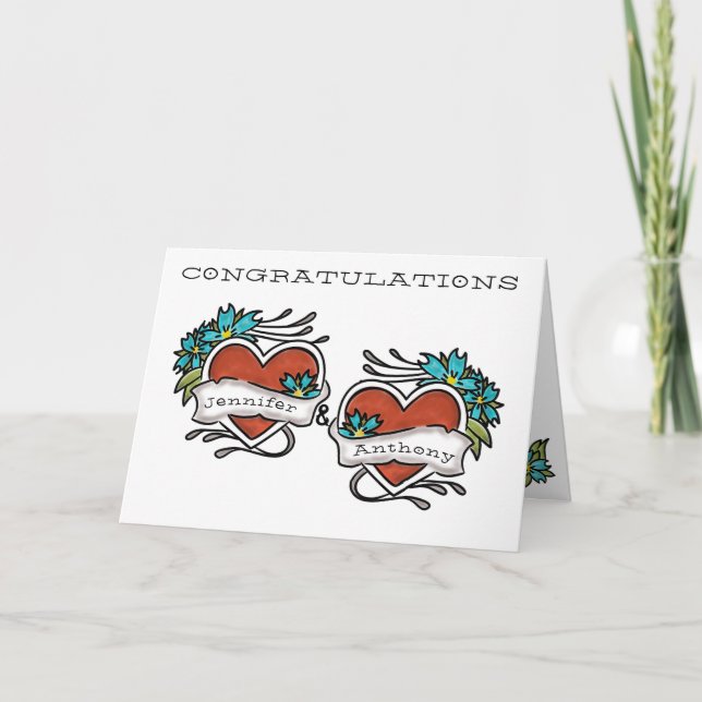 Carte Cœurs Tatoués, Félicitations de Mariage Tatoué (Devant)