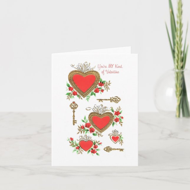 Carte Coeurs vintages et clés Valentine (Devant)