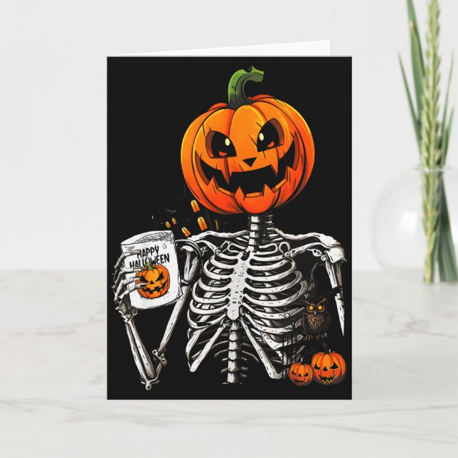 Carte Coffee Drinking Skeleton Pumpkin Halloween Costume (Devant)