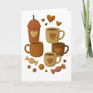 Carte Coffee Valentine Day Love Knitted Hearts Hugs