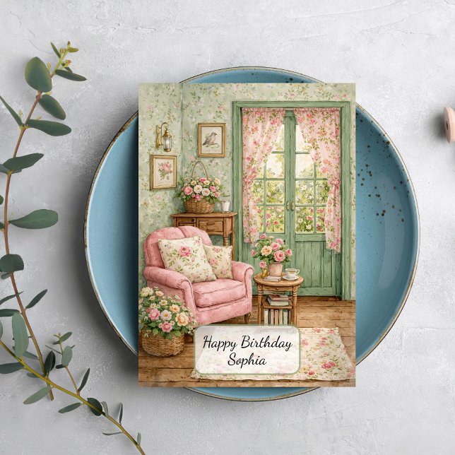 Carte Coin de lecture shabby chic dans un jardin (Créateur téléchargé)