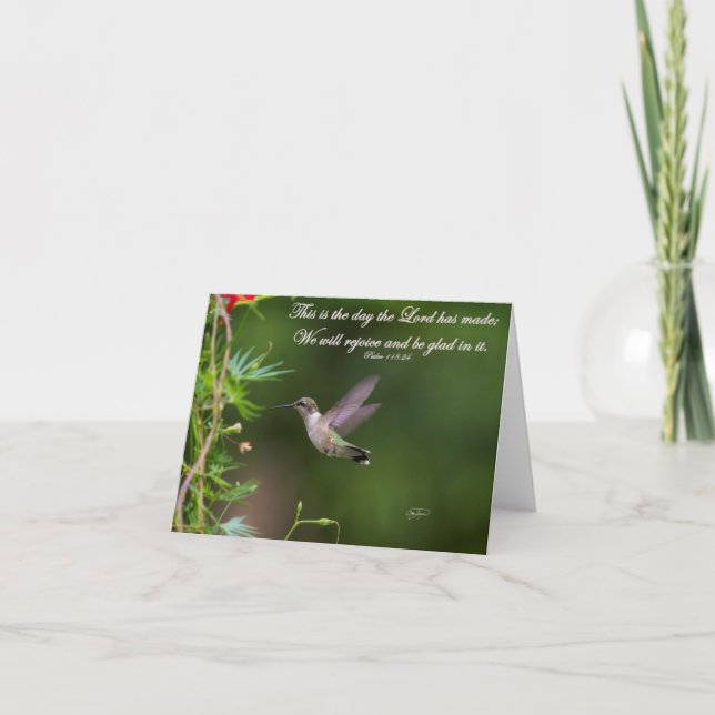 Carte Colibri en vol Psaume 118:24 Verse de la Bible (Devant)